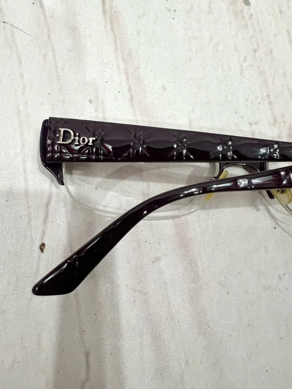 Christian Dior Purple Quilted Stem Half Rim Prescription Cat Eye Glass Frames